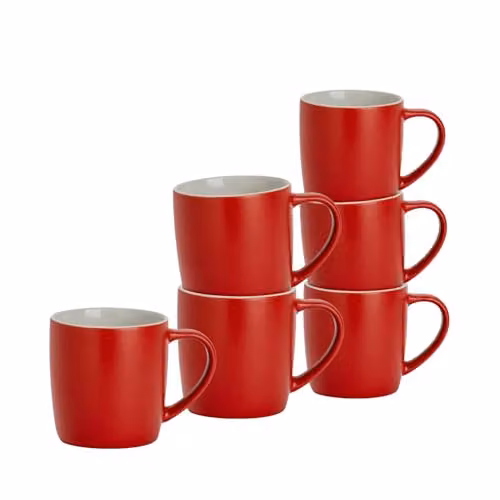 Argon Tableware Red Stoneware Coffee Mugs, 350ml, Pack of 6