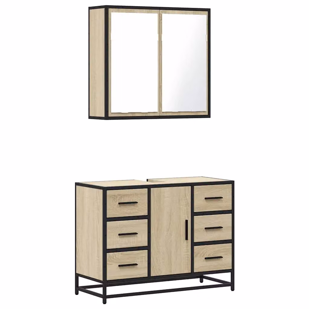 Berkfield Home 2 Piece Bathroom Furniture Set in Sonoma Oak Brown featuring Vanity Unit and Mirror Cabinet – 2