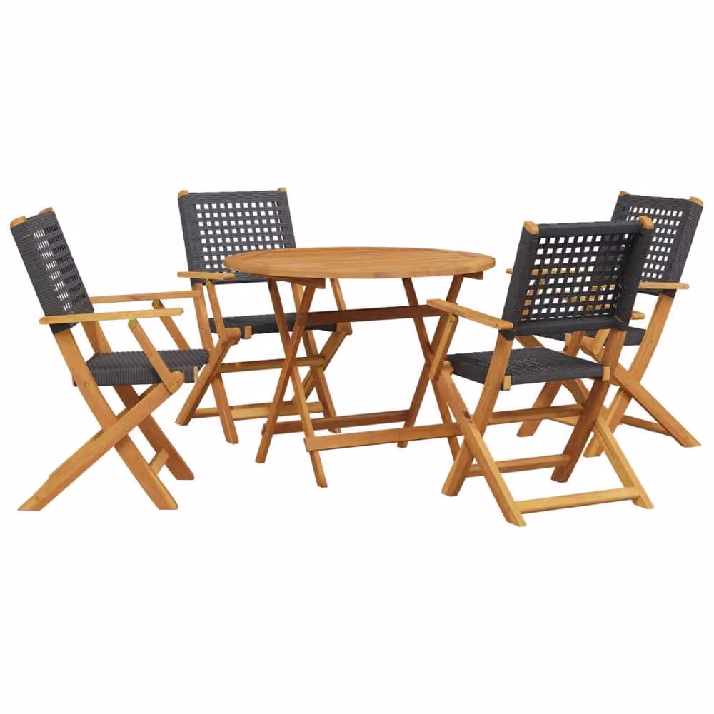 Berkfield Home 5 Piece Modern Garden Dining Set in Black Poly Rattan and Acacia Wood – 2