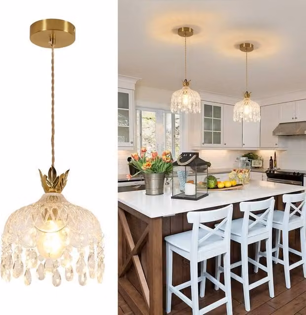 COMELY Crystal Pendant Ceiling Light in Gold and Transparent with E27 Fitting