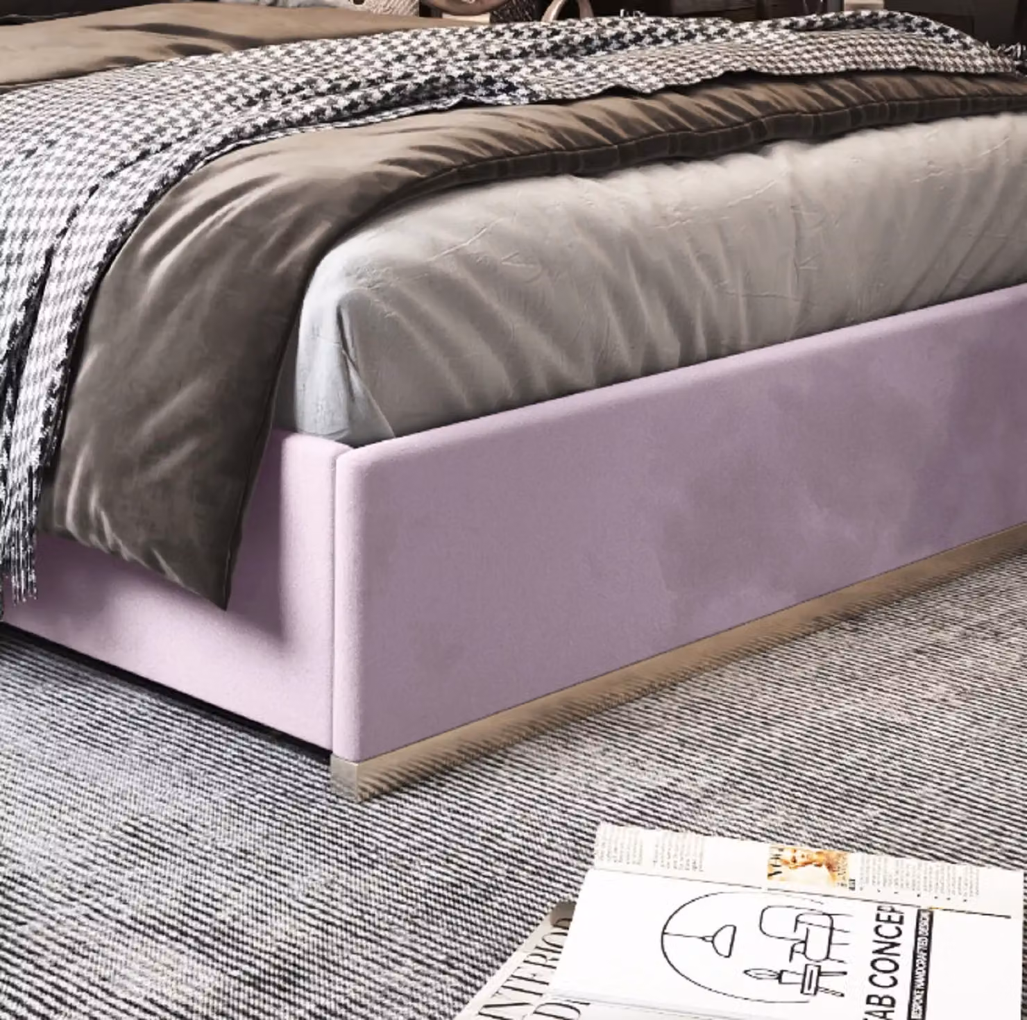 KDMD Comfyzone Upholstered Soft Velvet Metal Designer Bed Frame in Pink, Size: Super King (200 x 200 cm) – 3