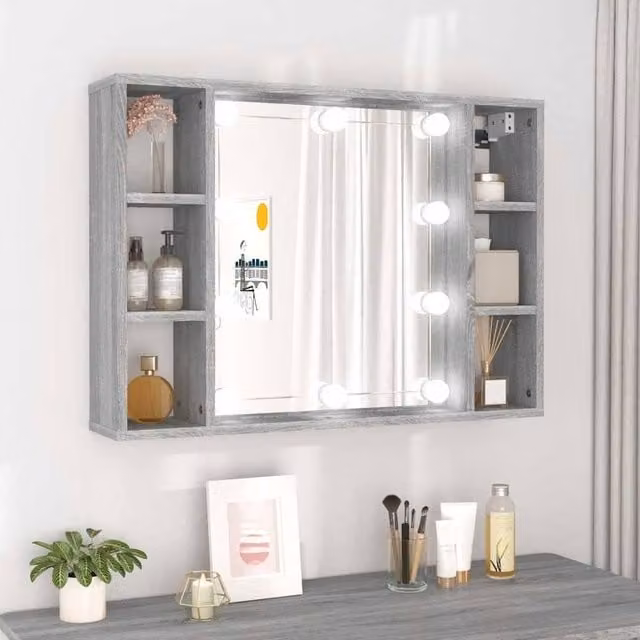 Berkfield Home LED Mirror Cabinet in Grey Sonoma, W: 76 cm, D: 15 cm, H: 55 cm – 1