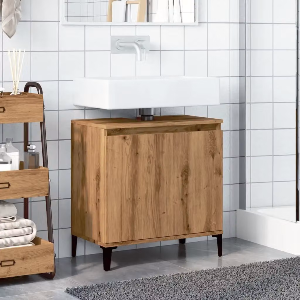 Berkfield Home Artisan Oak Sink Cabinet in Brown, W/D/H: 58 x 33 x 60 cm – 3