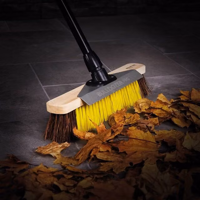 Charles Bentley Bulldozer Pro Heavy Duty Utility Broom with Scraper and Telescopic Handle, Yellow and Black, H x W x D: 132 x 40 x 9.5 cm