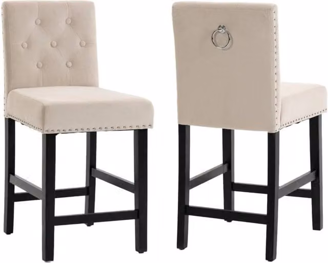 EONLION Modern Beige Faux Leather Upholstered Fixed Height Bar Stools, Height: 100 cm – 1