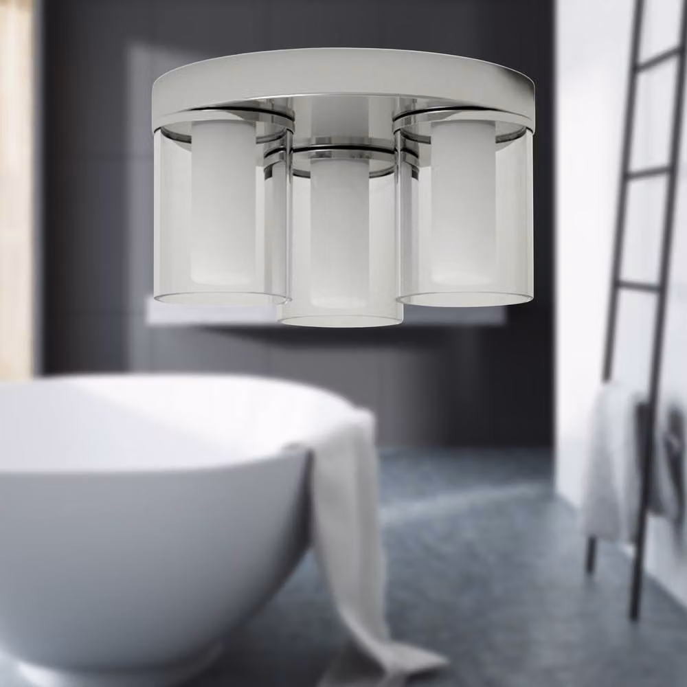 First Choice Lighting Wren Set of 2 Chrome Bathroom Flush Ceiling Lights with Silver Glass Shades – 3
