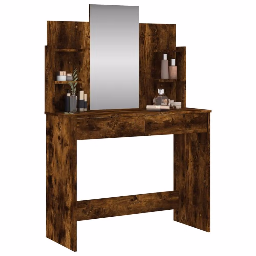 Berkfield Home Dressing Table with Mirror in Smoked Oak Brown, W/D/H: 96 x 39 x 142 cm – 3