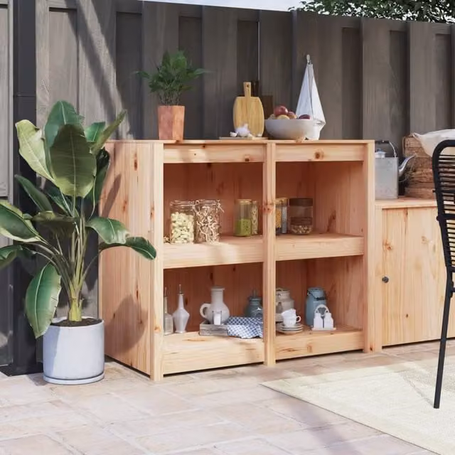 Berkfield Home Outdoor Kitchen Cabinet in Brown Solid Pine Wood, W/D/H: 106 x 55 x 92 cm