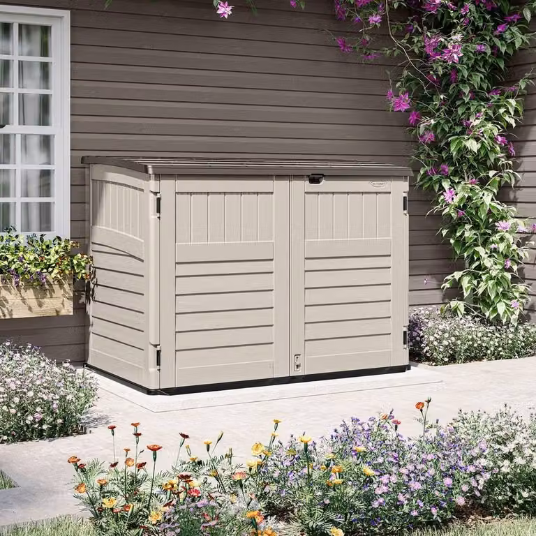 Rowlinsons Stow-Away Large Resin Bin Store in Beige, W/D/H: 179 x 112 x 132 cm