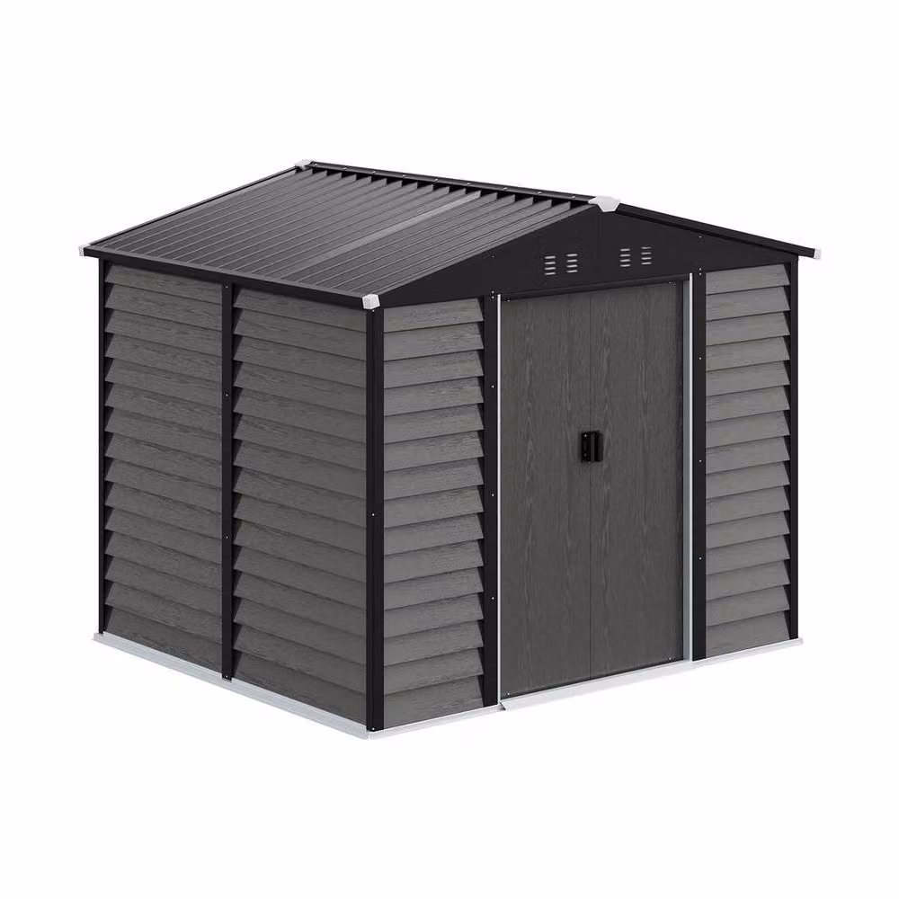 NESTLUNE Metal Garden Shed with Apex Roof in Dark Grey, H: 190 cm, D: 60 cm – 3
