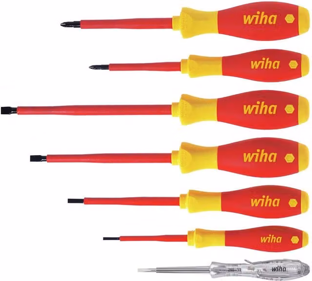 Wiha Softfinish Electric Slotted and Phillips Screwdriver Set, 7 Piece, Black, Red and Multicolour