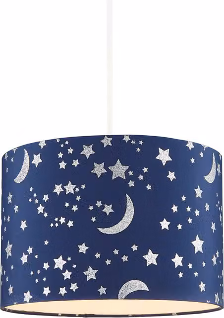 Litecraft Glow Moon and Stars Blue Fabric Cylinder Ceiling Light Shade