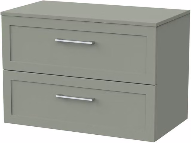 Balterley Stonnall 2 Drawer Vanity Unit with Laminate Top, Reed Green, Width: 80 cm