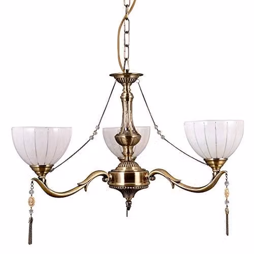 Netlighting Stylised 3-Light Gold Chandelier with White Milky Glass Shades and E27 Base