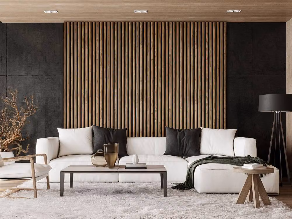 Fuse Acoustic Wooden Reeded Wall Panel in Walnut Effect, Brown, W: 60 cm, H: 240 cm – 2