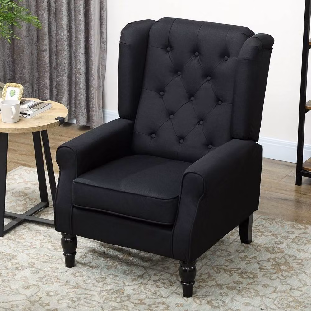 PAWNORA Black Retro Wingback Accent Armchair with Fabric Upholstery – 5