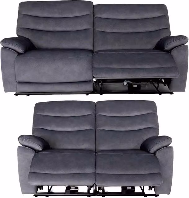 Furnishings For Less UK Tilly Electric Reclining Sofa Suite (3 + 2 Seater) in Charcoal Black Microfibre Fabric with USB Charging – 1