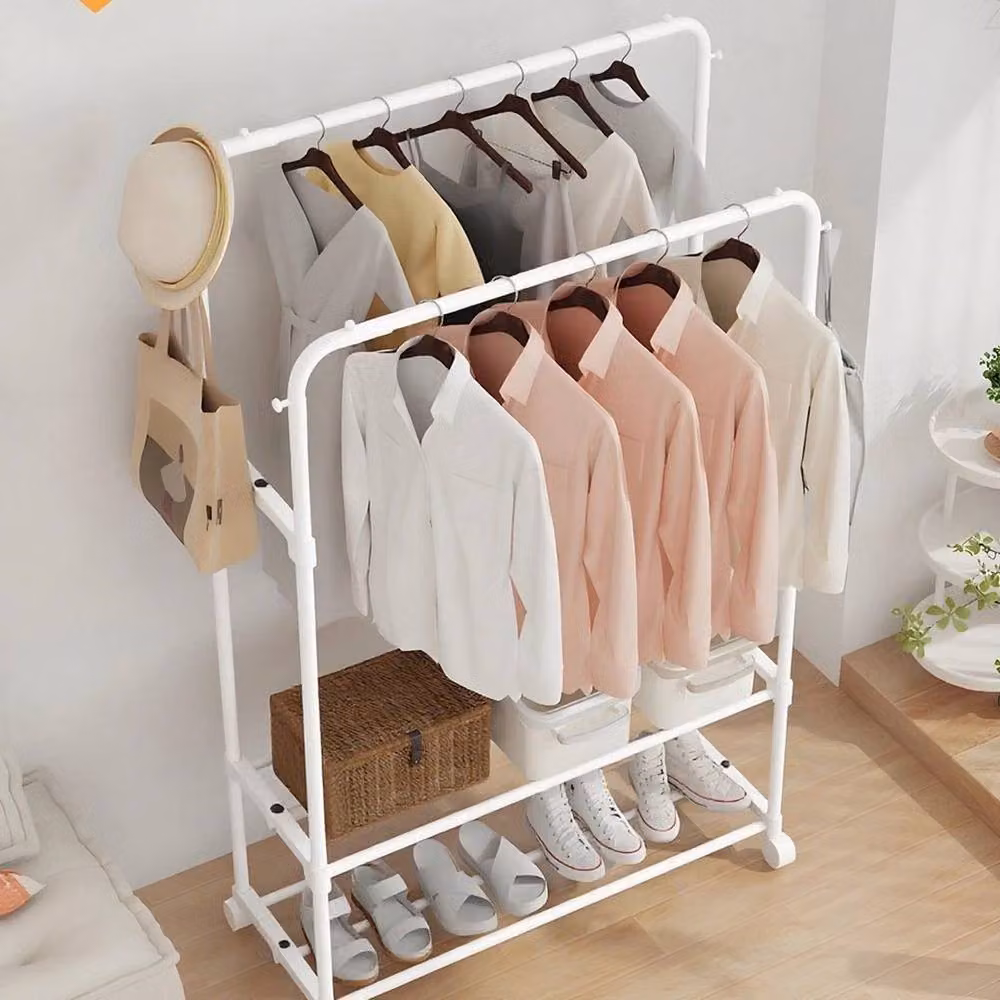 KORVIXA Mobile Double Clothes Rail Rack in White, Width: 90 cm – 2