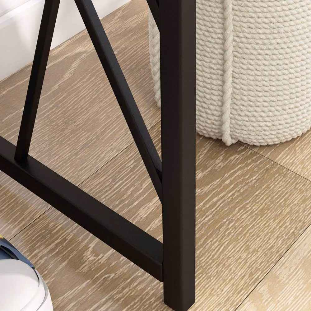 STILVORA Industrial Console Table with Metal X-Frame in Grey Wood Effect and Black – 6