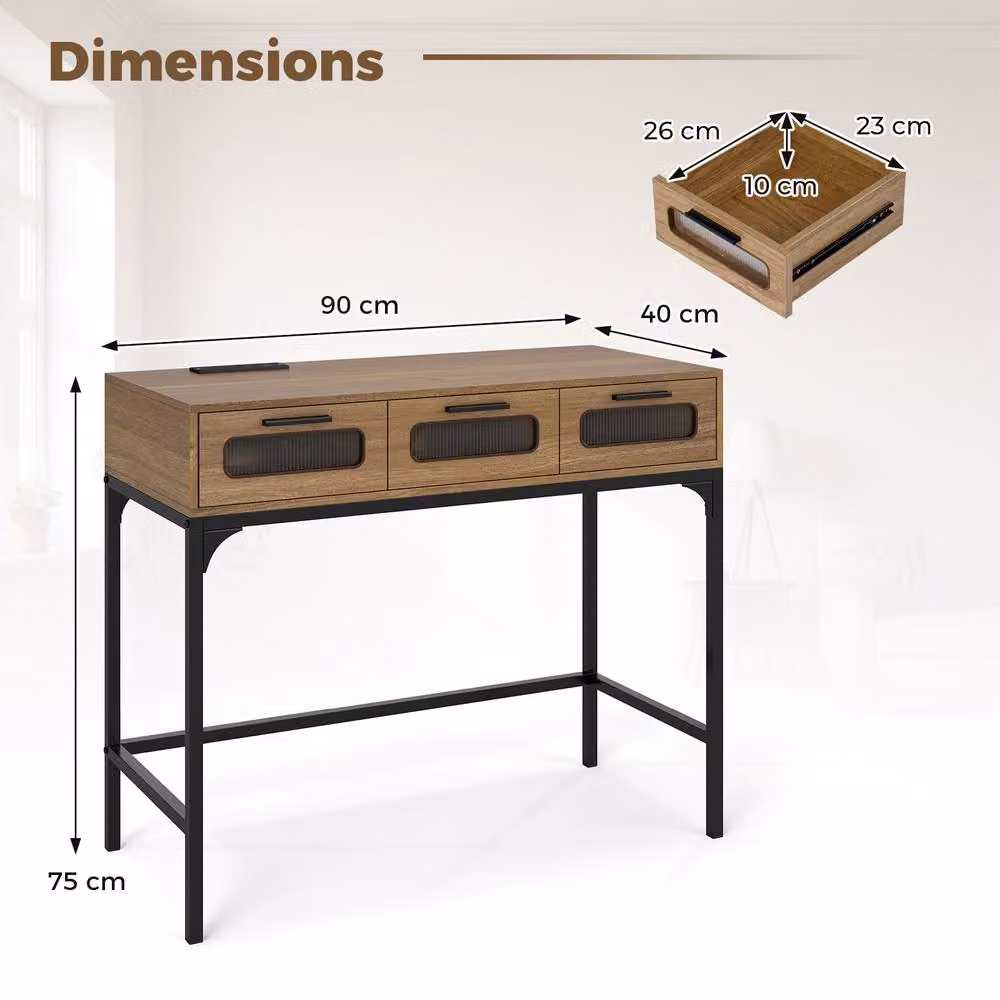 Gymax Khaki Console Table with LED Lights, Outlets and USB Ports, Width: 90 cm, Height: 75 cm – 2