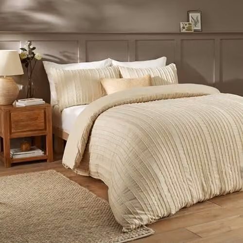 Riva Home Duvet Day Harrison Stripe Linen Duvet Cover Set in Beige, 200 x 200 cm – 1