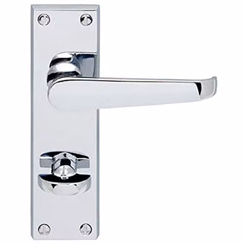 Loops Victorian Flat Lever Bathroom Backplate Handle in Polished Chrome, W: 150 mm, H: 42 mm