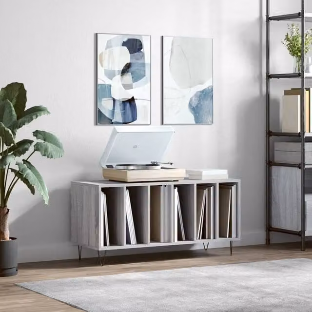 Berkfield Home Record Cabinet in Grey Sonoma, W/D/H: 100 x 38 x 48 cm – 1