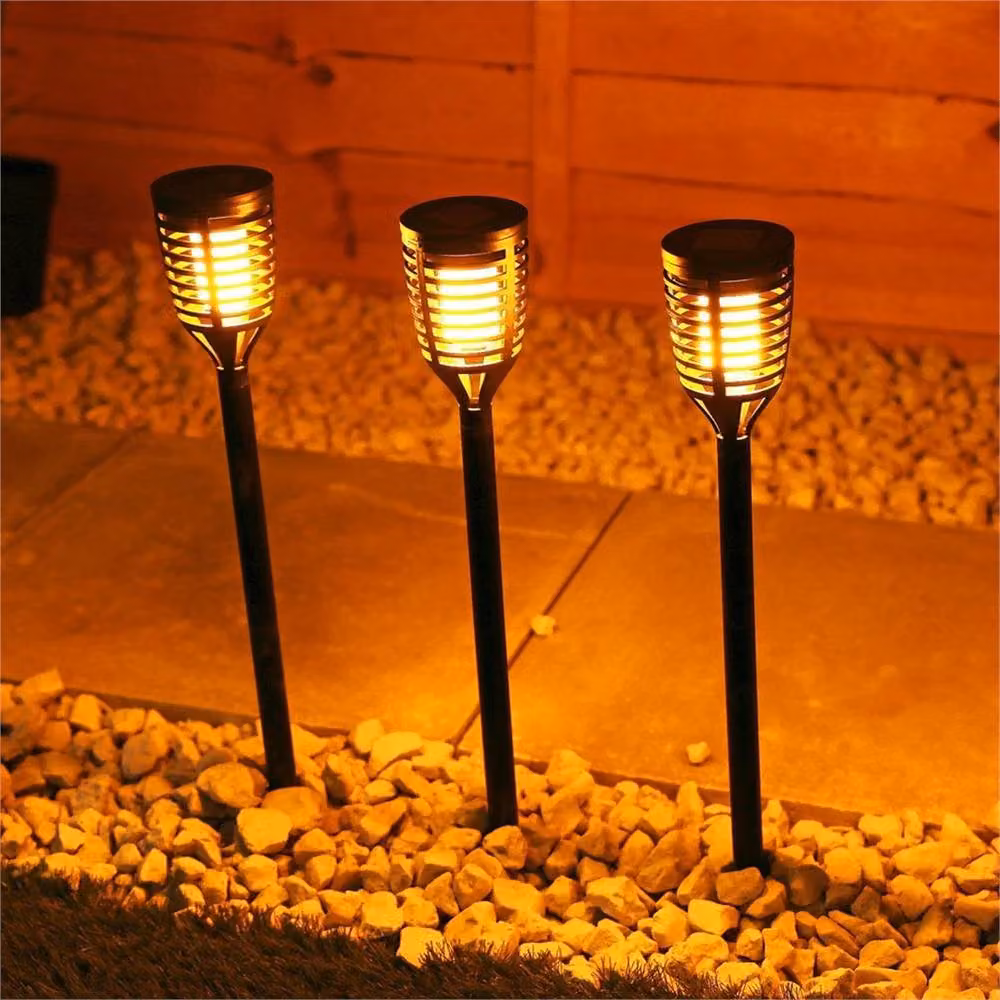 VOGREX 6 Pack Solar LED Flickering Flame Torch Stake Lights in Black – 4