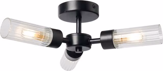 Litecraft Mavis 3 Light Modern Black Metal and Glass Semi Flush Bathroom Ceiling Light