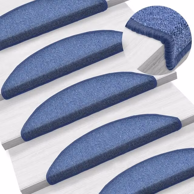 Berkfield Home Self-Adhesive Carpet Stair Treads, 15 Pieces, Blue, W: 56 cm, D: 17 cm, H: 3 cm – 1