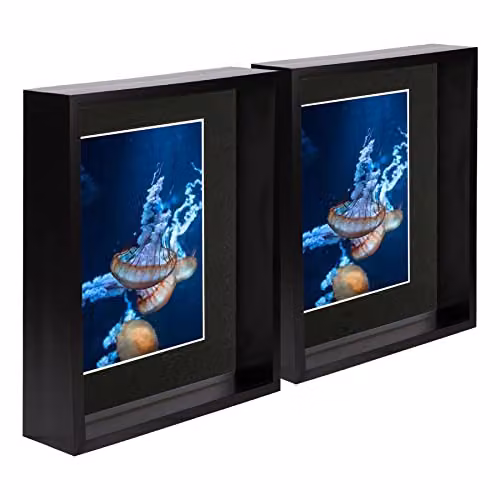 Nicola Spring Pack of 5 Black 3D Deep Box Wooden Photo Frames with 5 x 7 inch Mount, W/D/H: 26.5 x 21.3 x 6.0 cm
