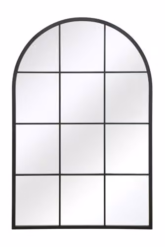 MirrorOutlet Modern Arched Window Wall Mirror in Black Metal, W: 120 cm, H: 80 cm, D: 3 cm – 4