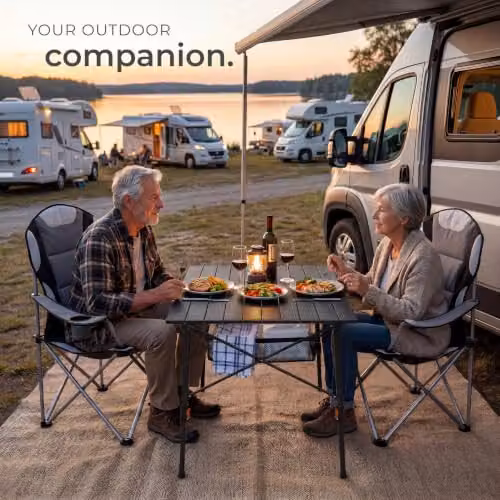 tectake Folding Camping Table, Black, W: 90 cm, D: 52 cm, H: 47-70 cm – 9