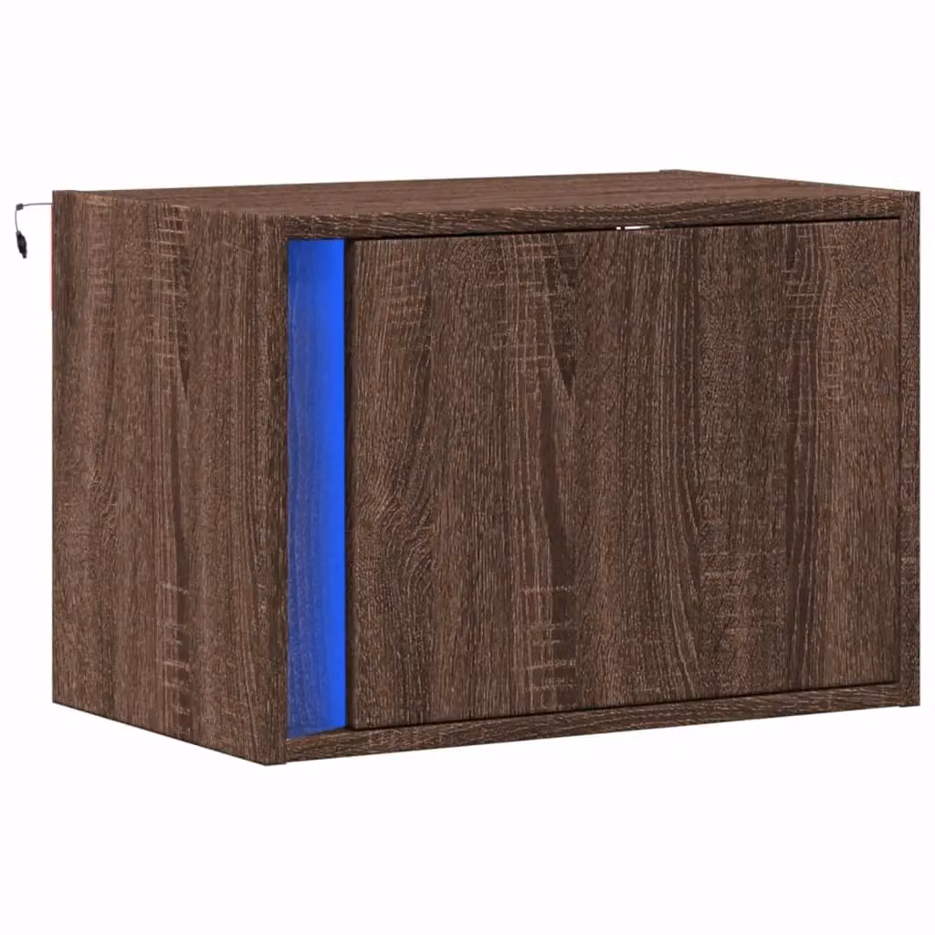 Berkfield Home Wall-mounted Bedside Cabinet with Integrated LED Lights in Brown Oak – 2
