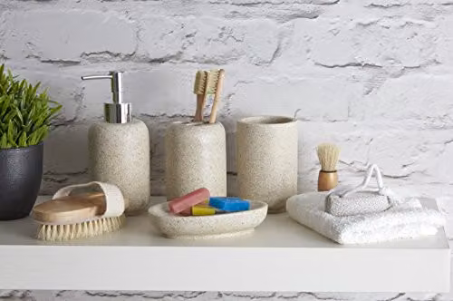 Orsina Canyon Stone Effect Refillable Lotion Dispenser in Beige, H 17 cm x W 7 cm x D 7 cm – 3