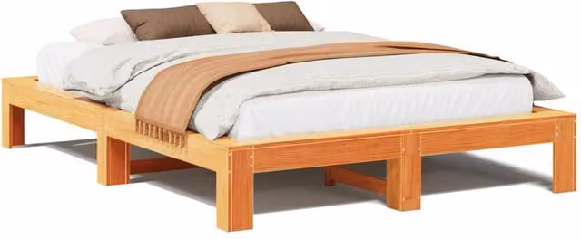 Berkfield Home Wax Brown Solid Pine Wood Bed Frame W: 140 cm, D: 200 cm – 1