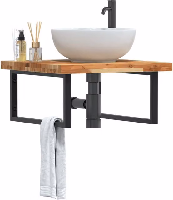 Berkfield Home Wall Mounted Basin Shelf in Brown Acacia Wood and Steel