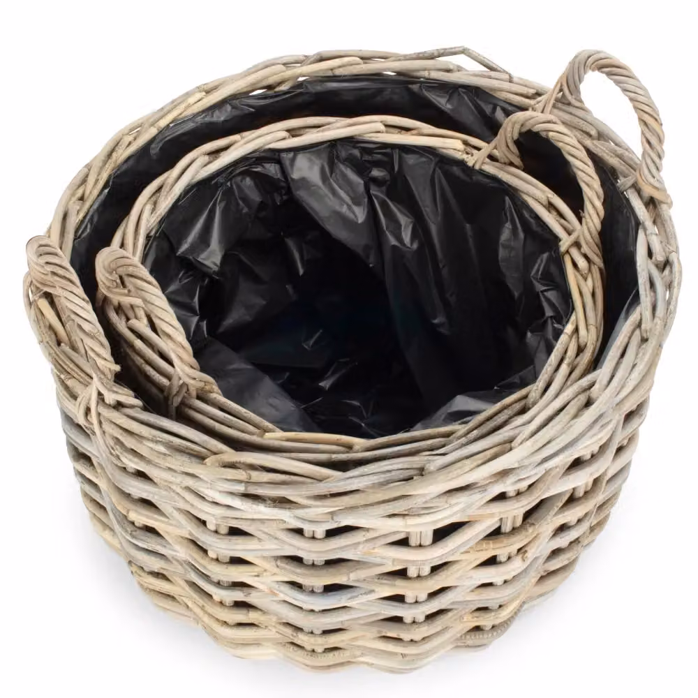 Red Hamper Set of 2 Curved Base Rattan Planters with Plastic Lining in Natural – 3