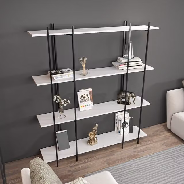 Decorotika Moss 4-Tier Industrial Metal Bookshelf in White and Black
