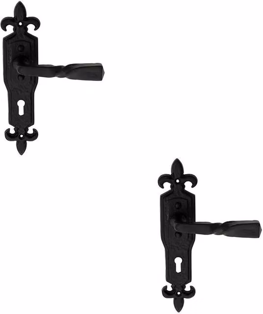 Loops 2x Pair Forged Twisted Ornate Lever on Lock Backplate, Black Antique, W: 22.6 cm, H: 22.6 cm (Backplate: 226 x 50 mm)