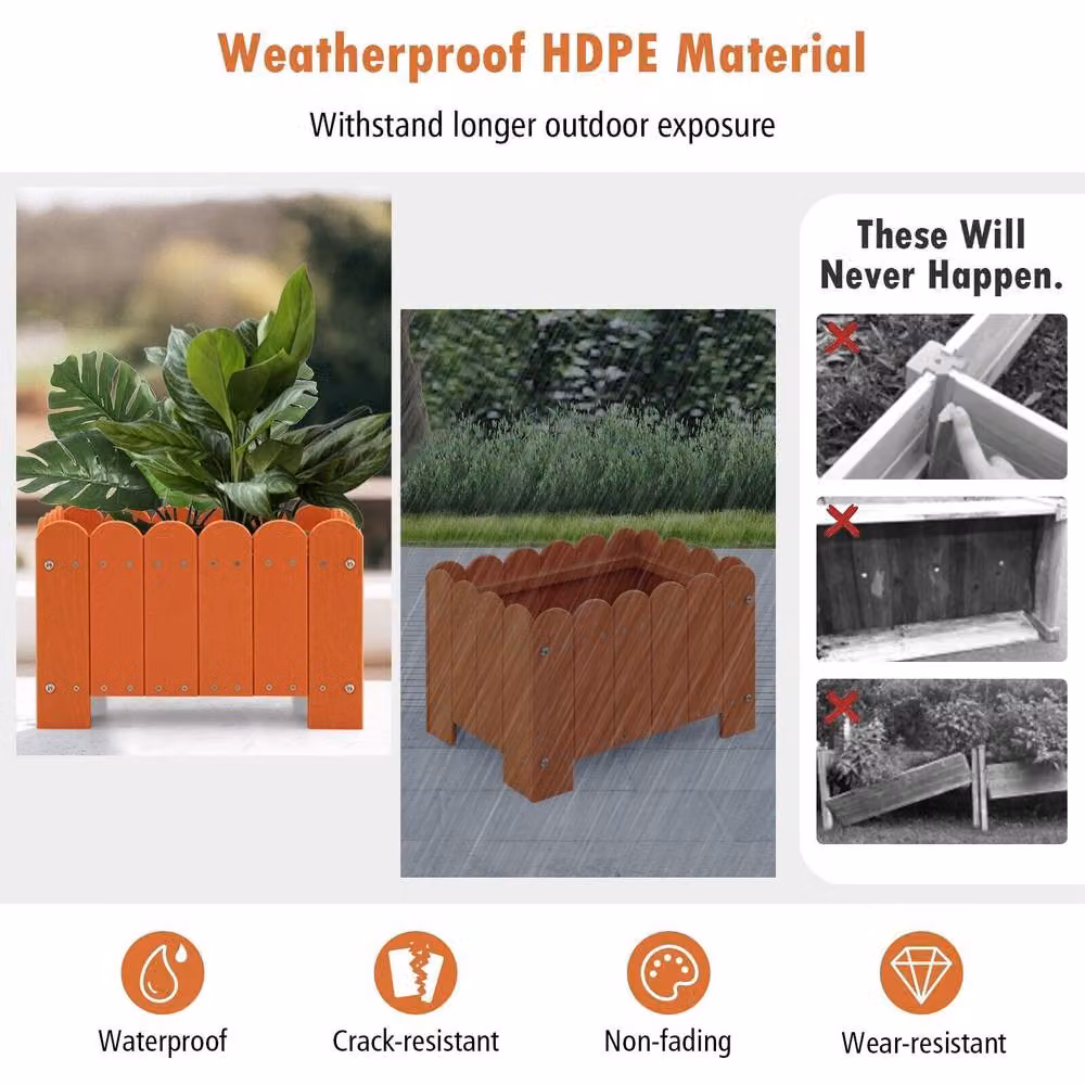 Costway 2 Pack Orange HDPE Raised Garden Bed Planter Boxes with Drainage – 6