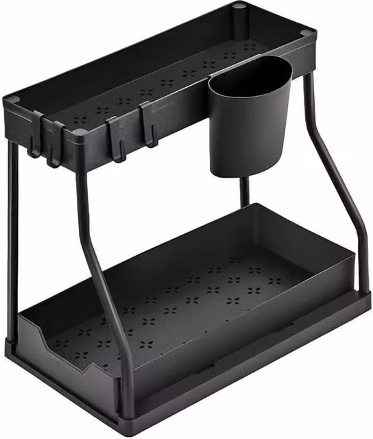 KORVIXA 2 Tier Under Sink Storage Basket, Black, W/D/H: 100 x 100 x 100 cm – 1