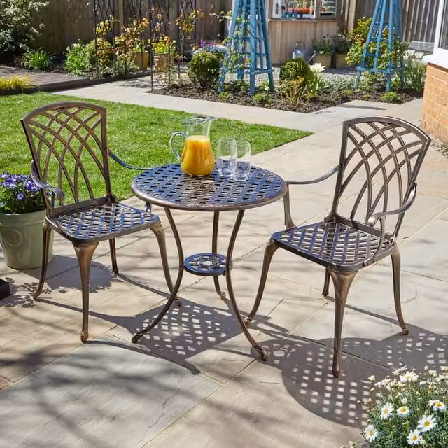 Home Source Aspen Bistro Garden Set, Brown Powder Coated Aluminium Table and Chairs
