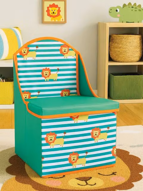 Orsina Lion Design Kids Storage Seat in Green and Orange – 1