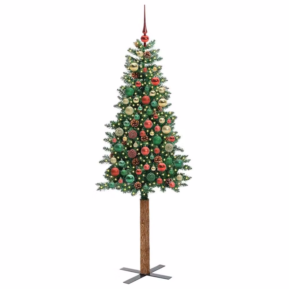 Berkfield Home Slim Green Christmas Tree, Height: 210 cm, PVC and Solid Pine Wood – 3