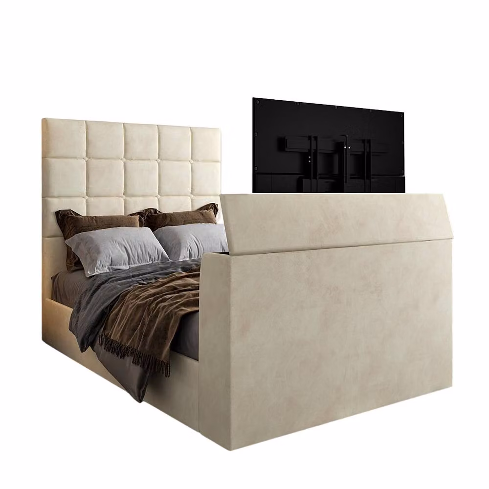 KDMD Allostock Upholstered TV Bed Frame in Beige, W/D/H: 140 x 200 cm – 2