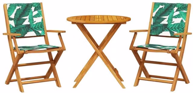 Berkfield Home 3 Piece Bistro Set in Green Acacia Wood with Floral Pattern Fabric – 1