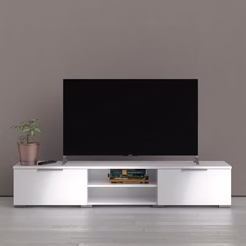 Furniture To Go Match Modern TV Unit with 2 Drawers and 2 Shelves in White Glossy Wood, W: 172.7 cm, D: 39.9 cm, H: 33.1 cm – 2