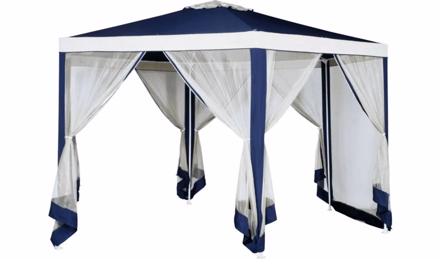 Cheap Furniture Warehouse Blue and White 4m Hexagonal Garden Gazebo with Side Panels