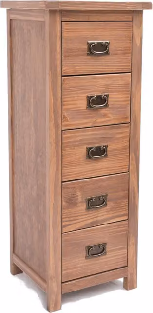 Cabinet Bits Padua 5 Drawer Narrow Chest of Drawers in Brown with Antique Brass Drop Handles